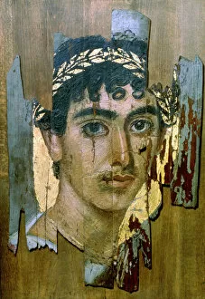 Mummy Collection: Portrait of a youth in a gold wreath, Fayum mummy portrait, Romano-Egyptian, early 2nd century