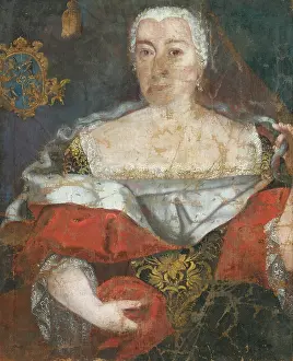 Brocaded Prints: Portrait of a Zemianka in a Brocaded Cloak, 1740. Creator: Unknown