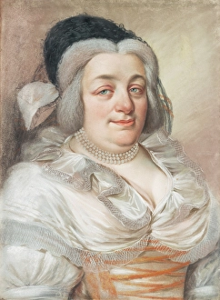 Carton Prints: Portrait of a Zemianka in a White Silk and a Knitted hat with a Ribbon