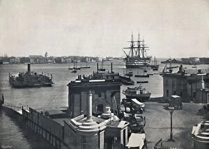 Portsmouth - General View of the Harbour, Showing Nelsons Battleship, The Victory. 1895