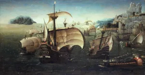 Portugal Prints: Portuguese Carracks off a Rocky Coast, c. 1540. Artist: Patinir, Joachim, follower of