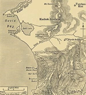 Gallipoli Peninsula Collection: Positions of ANZAC forces on the Gallipoli peninsula in Turkey, First World War, July 1915