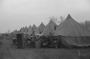 Possibly: The kitchen in the camp for white flood refugees at Forrest City, Arkansas, 1937. Creator: Walker Evans Possibly: The kitchen in the camp for white flood refugees at Forrest City, Arkansas, 1937. Creator: Walker Evans