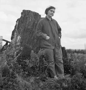 Trousers Collection: Possibly: Mrs Arnold, age thirty two, does mans work... Michigan Hill, Thurston County, 1939