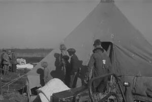 Segregated Prints: Possibly: Setting up a tent in the camp for white flood refugees