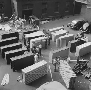 Possibly: United States government workers and carpenters making crates... Washington, D.C. 1942. Creator: Gordon Parks