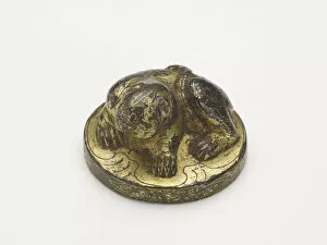 Bronze With Gilding Collection: Possibly weight with a crouching tiger, Han dynasty, 206 BCE-220 CE. Creator: Unknown