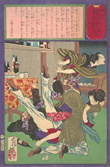 Tsukioka Yoshitoshi Gallery: Postal Hochi Newspaper no. 645, Englishman raping a wine shopkeepers daughter (Yu