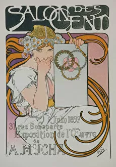 1897 Gallery: Poster for the A. Muchas exhibition in the Salon des Cent, 1897. Creator: Mucha