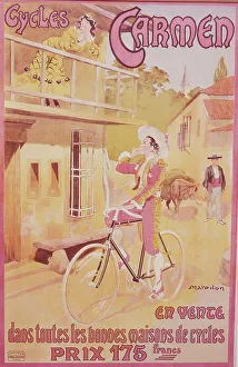 Cyclist Prints: Poster advertising Carmen bicycles, late 19th-early 20th century. Artist: Marodon