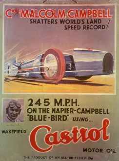 Campbell Prints: Poster advertising Castrol oil, featuring Bluebird and Malcolm Campbell, early 1930s
