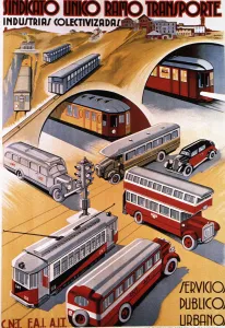 Poster advertising the urban public services, published by CNT and FAI during