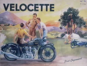Camping Prints: Poster advertising Velocette motor bikes, 1936