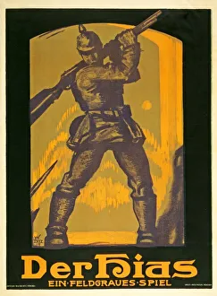 Pickelhaube Prints: Poster advertisng a play Der Hias, ein feldgraues Spiel by Heinrich Gilardone, 1917