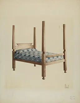 Woodcarving Prints: Four Poster Bed, c. 1940. Creator: Peter C. Ustinoff