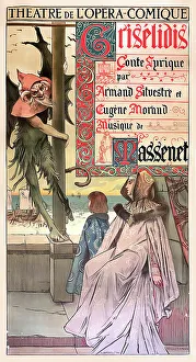 Poster for the premiere of the Opera Grisélidis by Jules Massenet, 1891. Creator: Flameng, François (1856-1923)