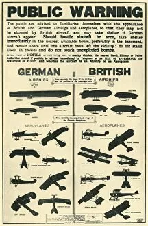 Wartime Collection: Poster showing types of British and German aircraft, 1915, (1944). Creator: Unknown