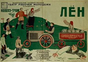 Shock Work Prints: Poster for the theatre play Flax, 1931. Artist: Kondratov, Fyodor Filippovich (1896-1944)