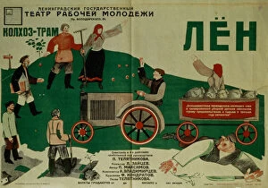 Poster for the theatre play Flax, 1931. Artist: Kondratov, Fyodor Filippovich (1896-1944)