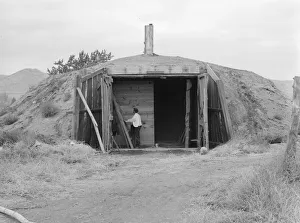 Potato cellar in the Klamath Basin in which 4000 one hundred-pound sacks will be stored. Merrill, Klamath County, Oregon Oregon United States Of America Collection: Potato cellar in the Klamath Basin... Merrill, Klamath County, Oregon, 1939. Creator: Dorothea Lange
