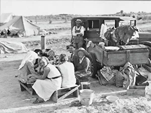 Camping Out Prints: Potato harvesters, Kern County, California, 1935. Creator: Dorothea Lange