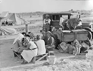 Camping Out Prints: Potato harvesters, Kern County, California, 1935. Creator: Dorothea Lange