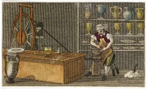 Potter at work at the Wedgwoods Etruria factory, Hanley, Staffordshire, c1830