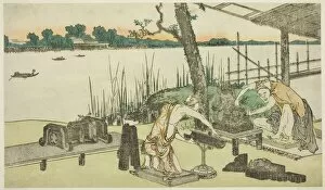 Local Industry Gallery: Potters at Work - Imado, Japan, c. 1808. Creator: Hokusai