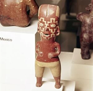Pottery Figure of standing woman, face painted with fret pattern, Guanajuato, Mexico, 2000BC-300
