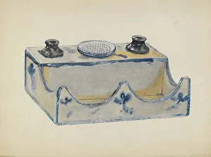 Jordan John Prints: Pottery Ink Stand, c. 1936. Creator: John Jordan