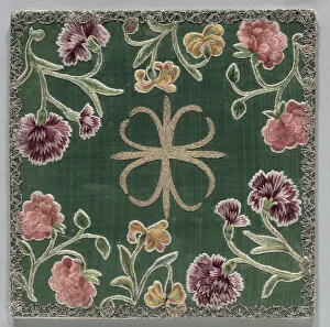 Embroidered Satin And Silk Prints: Pouch for the Chalice Cover, 1700s. Creator: Unknown