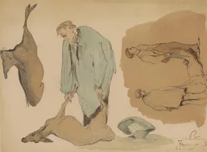 Butcher Prints: Poulterers with dead deer, 1864. Creator: Johannes Tavenraat