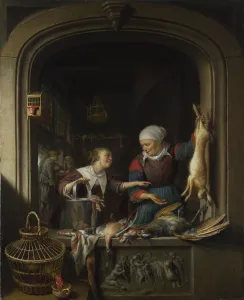 Cuisine Gallery: A Poulterers Shop, c. 1670. Artist: Dou, Gerard (Gerrit) (1613-1675)