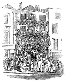 Butchers Prints: Poulterers shop, Holborn-Hill, 1845. Creator: W. J. Linton