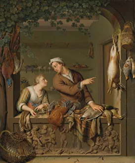 Pheasant Prints: The Poultry Seller, 1733. Creator: Willem van Mieris