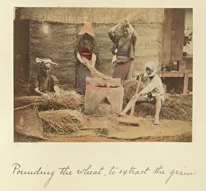 Workwear Prints: Pounding the Wheat to Extract the Grain, about 1873-1883. Creator: Shinichi Suzuki I