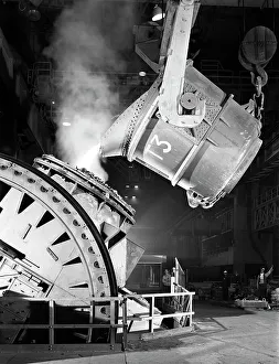 Pouring iron into a Kaldo unit, Park Gate Iron and Steel Co, Rotherham, South Yorkshire, 1964