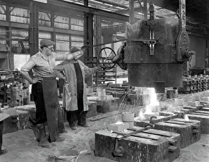 Casting Gallery: Pouring a small casting at Edgar Allens Steel foundry, Sheffield, South Yorkshire, 1963