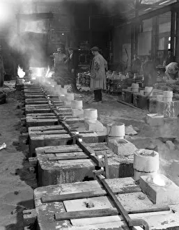 Casting Gallery: Pouring small castings, Edgar Allen Steel Co, Sheffield, South Yorkshire, 1963. Artist