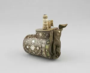 Case Gallery: Powder Flask with Bullet Pouch, Central Europe, mid-17th century. Creator: Unknown
