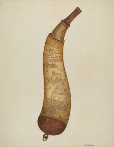 Powder Horn Prints: Powder Horn, c. 1940. Creator: William McAuley
