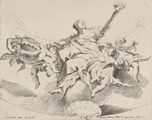 Scallop Shell Prints: Power, represented by a woman seated on clouds holding a crown and surrounded by putti