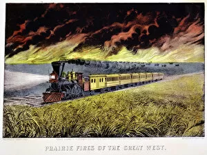 Cowcatcher Gallery: Prairie Fires of the Great West, USA, 1871. Artist: Currier and Ives