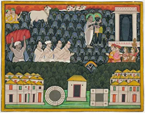 Hindu Prints: Pratham Milan, Shrinathji revealing himself to Vallabhacharya on Mount
