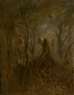 Bratislava Gallery: Prayer over the grave, 1895. Creator: Mednyanszky, Laszlo (1852-1919)