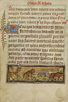 Illumination Painting Prints: Prayer to Robert of Bury with Four Animals in Procession; Illustrated Vita Christi