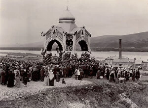 Public Collection: A prayer service at the laying of a railway bridge over the Yenisei River, 1896