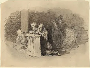 Weir Robert Prints: Praying Figures in a Church, Florence, c. 1824/1827. Creator: Robert Walter Weir