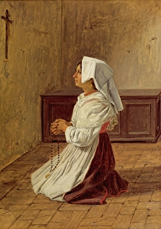 Martin Rorbye Prints: A Praying Italian Woman, 1836. Creator: Martinus Rorbye