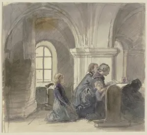 Worship Prints: Praying peasants in a church, c1830-1872. Creator: Jakob Becker